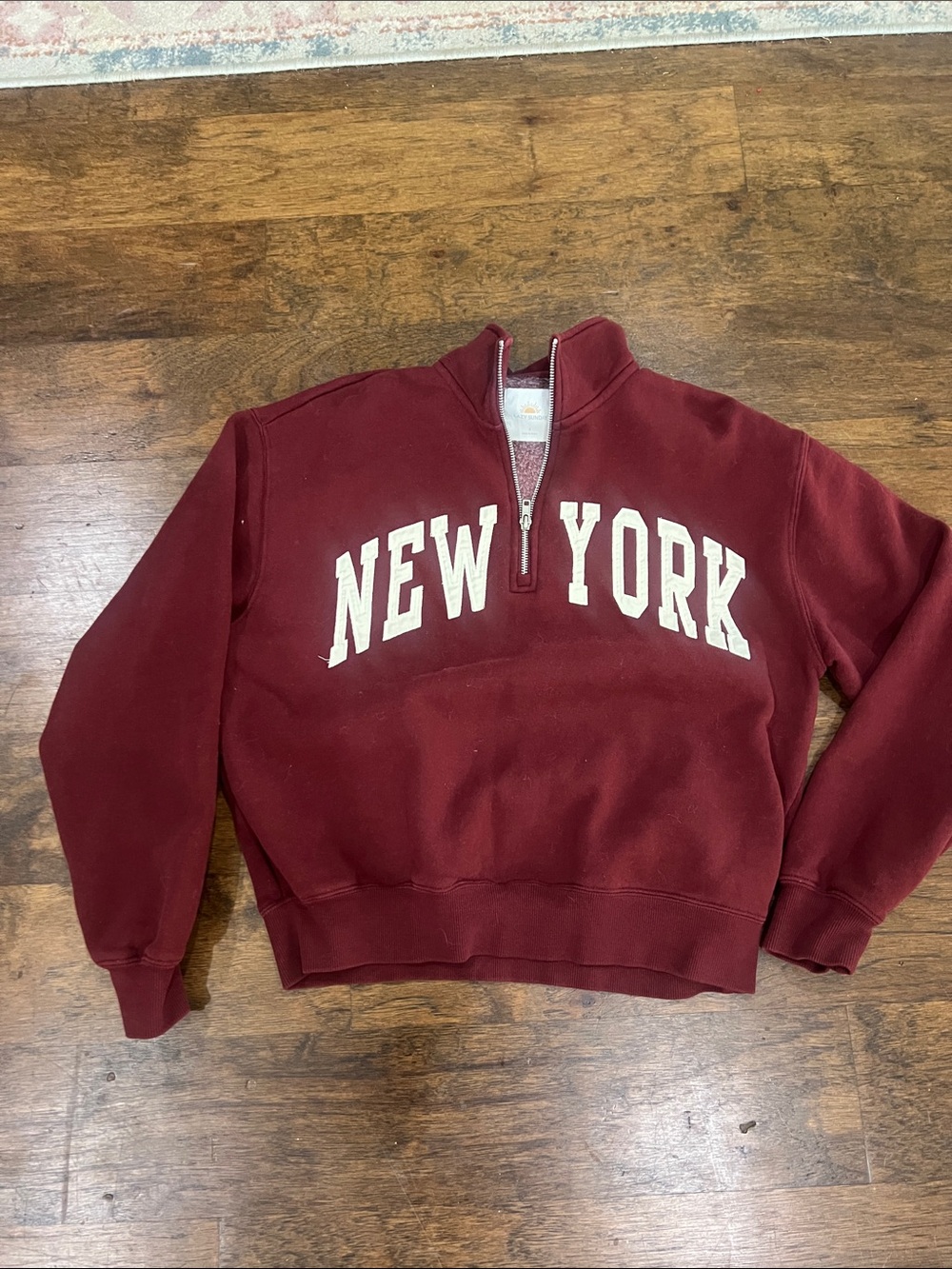 Lazy Sundays Half-Zip Turtleneck Pullover Sweatshirt in Burgundy